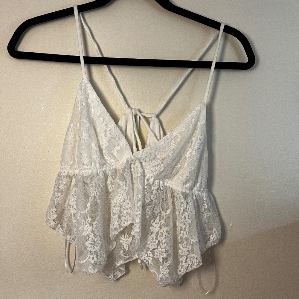 PAPERMOON Hanky Lace Womens Babydoll Top - S - White